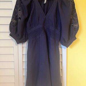 Elegant Navy Mini Dress with Embroidered Sleeves